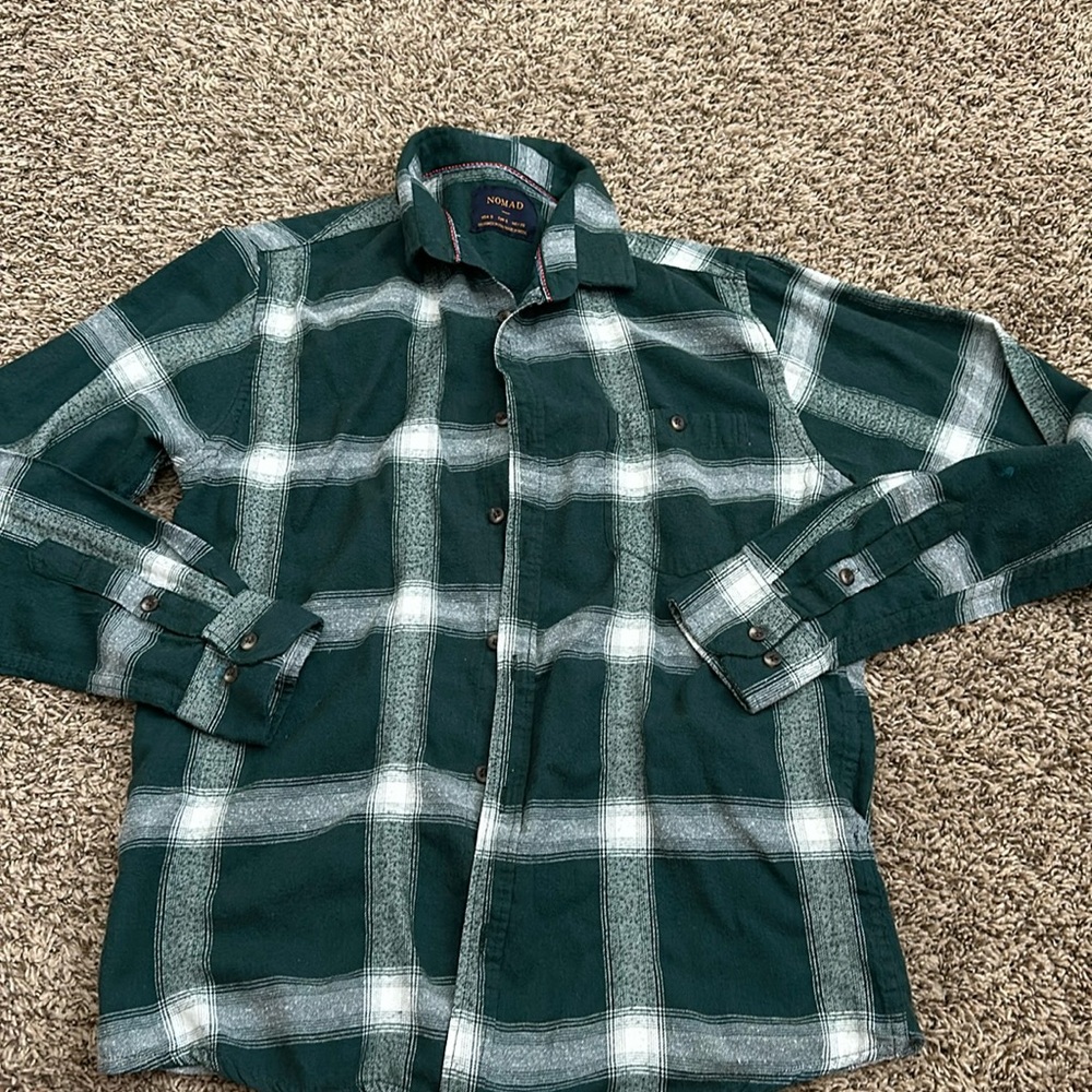 Mens Nomad Green plaid long sleeve button up - S